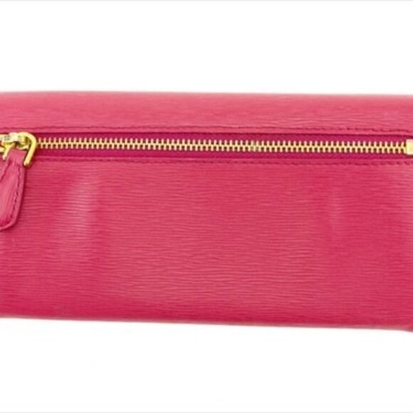 Prada Long Wallet Logo Pink Gold leather Woman Authentic Used F1428 - Picture 2 of 9